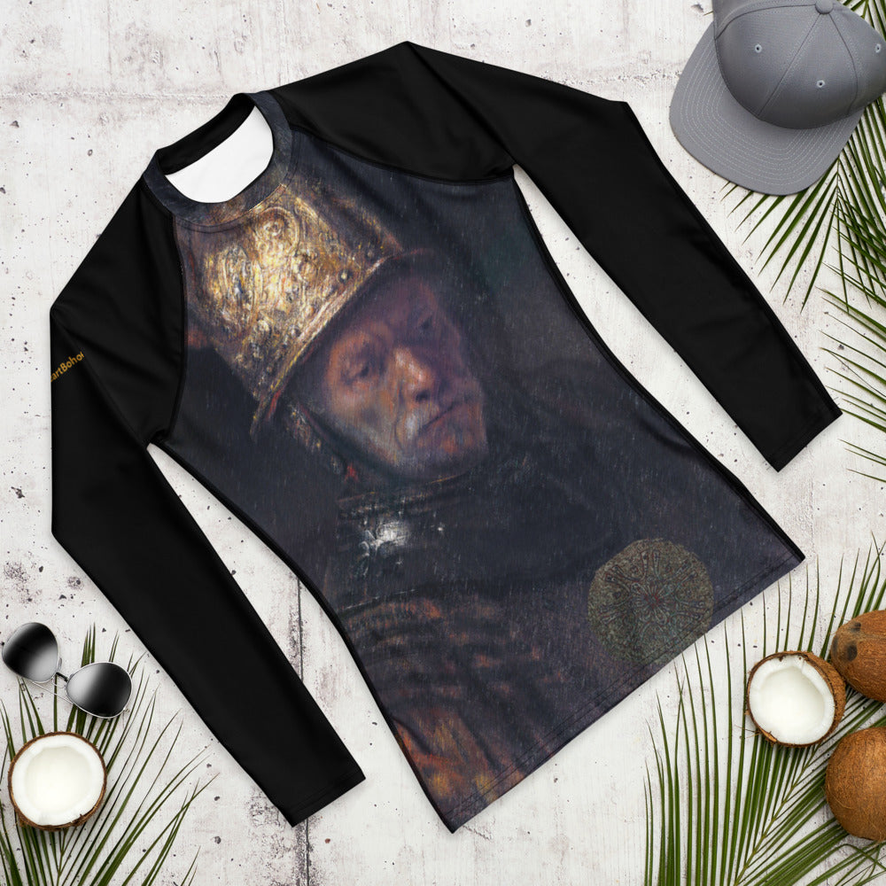Sunheart Rembrandt Man in Golden Sport Men's Rash Guard Swim Top Make a Splash XS-3X