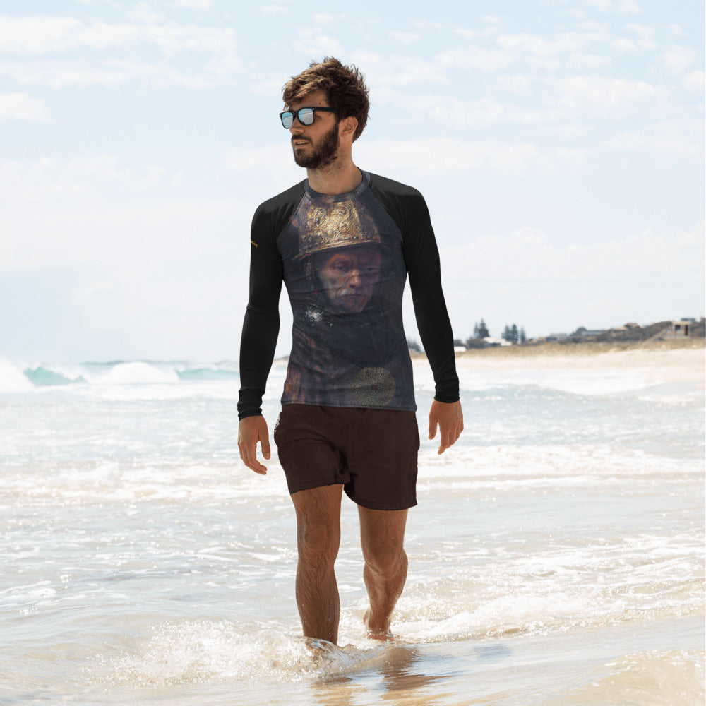 Sunheart Rembrandt Man in Golden Sport Men's Rash Guard Swim Top Make a Splash XS-3X