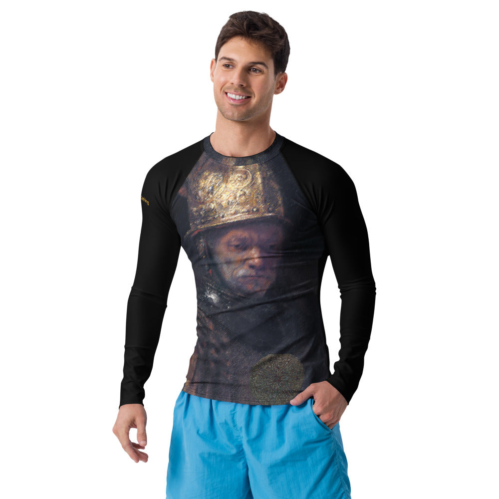 Sunheart Rembrandt Man in Golden Sport Men's Rash Guard Swim Top Make a Splash XS-3X