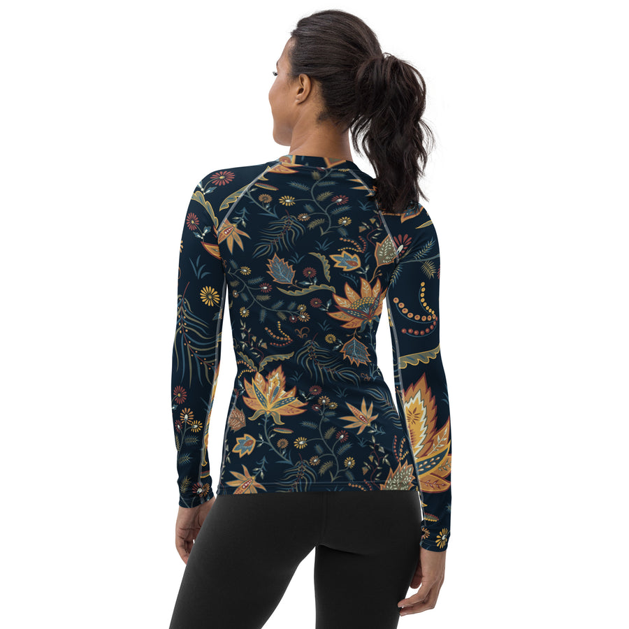Sunheart Black Floral Sport  Women's Rash Guard Swim Top Make a Splash XS-3X