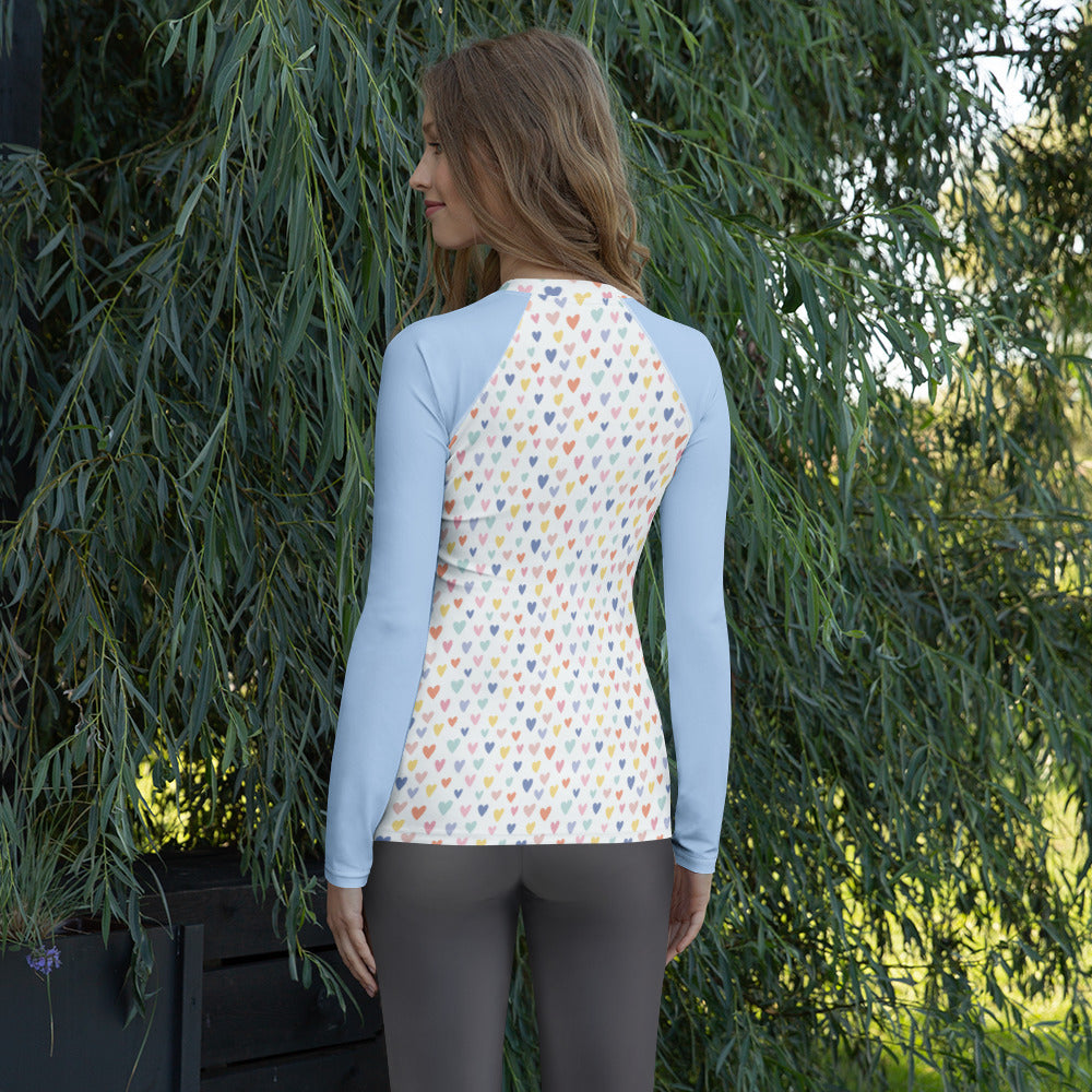Sunheart Pastel Hearts Sport  Women's Rash Guard Swim Top Make a Splash XS-3X