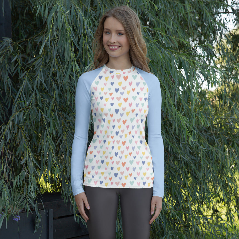Sunheart Pastel Hearts Sport  Women's Rash Guard Swim Top Make a Splash XS-3X