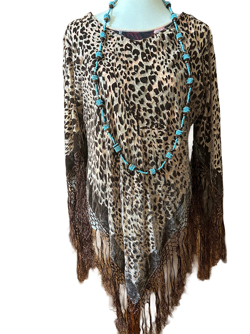 Sunheart Silk Leopard French Fringe Tunic xl-3X