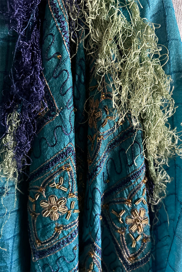 New! Sunheart  Turquoise Coat Silk Jacket Embroidered Beaded Sml-6x Plus