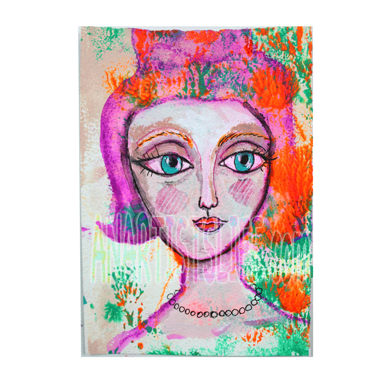 Original Folk Art Women's Wisdom Portrait Positive Healing Words Art Gift