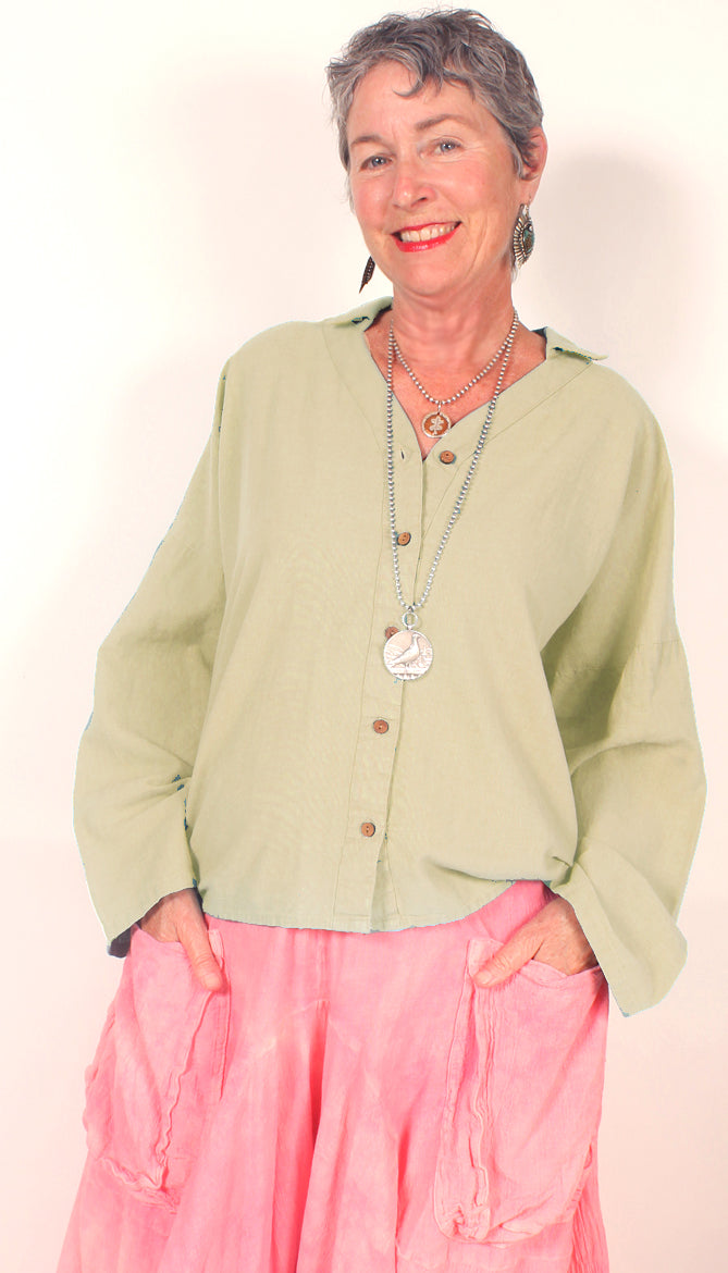 Tienda ho Linen  Top l/slv Boho Resort Wear Hippie Chic Plus Sml-2x