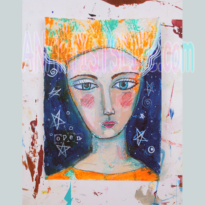 Original Folk Art Women's Wisdom Portrait Positive Healing Words Art Gift