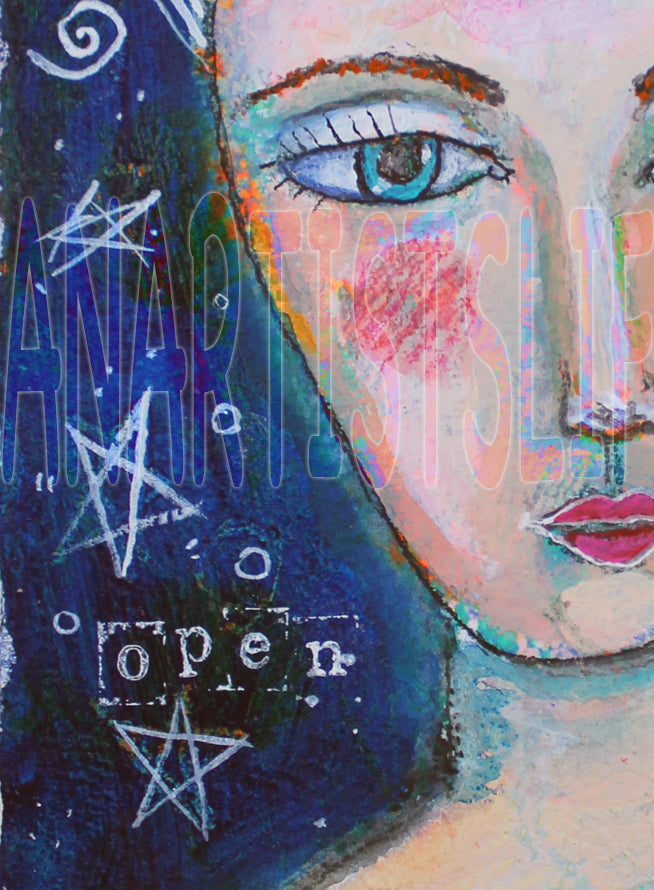 Original Folk Art Women's Wisdom Portrait Positive Healing Words Art Gift