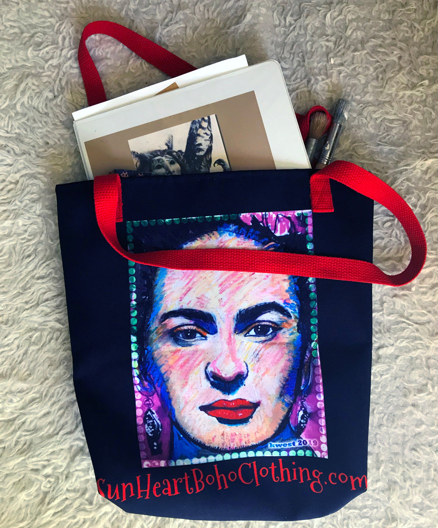 Sunheart My Painting of Frida Kahlo! Goddess Artist Tote Book Grocery Bag