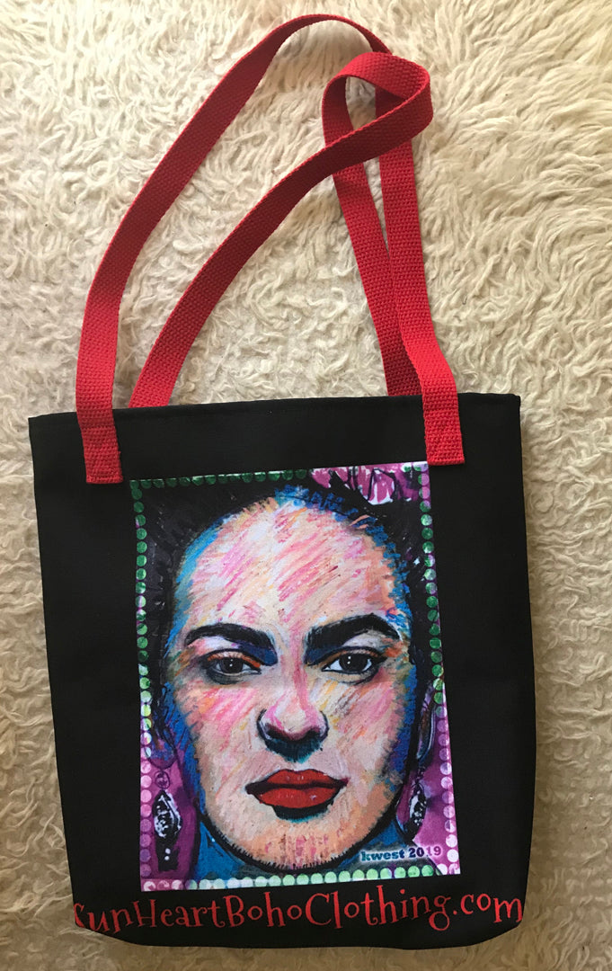 Sunheart My Painting of Frida Kahlo! Goddess Artist Tote Book Grocery Bag