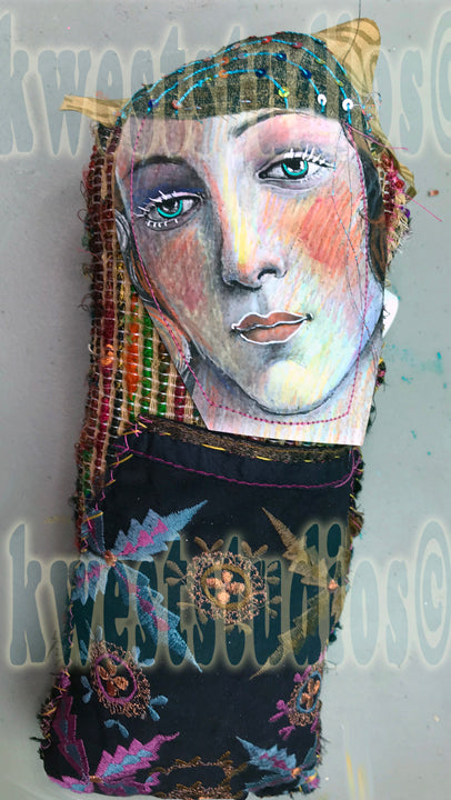 Venus One of a kind Artist Fabric Doll Silks Beads Collage Art