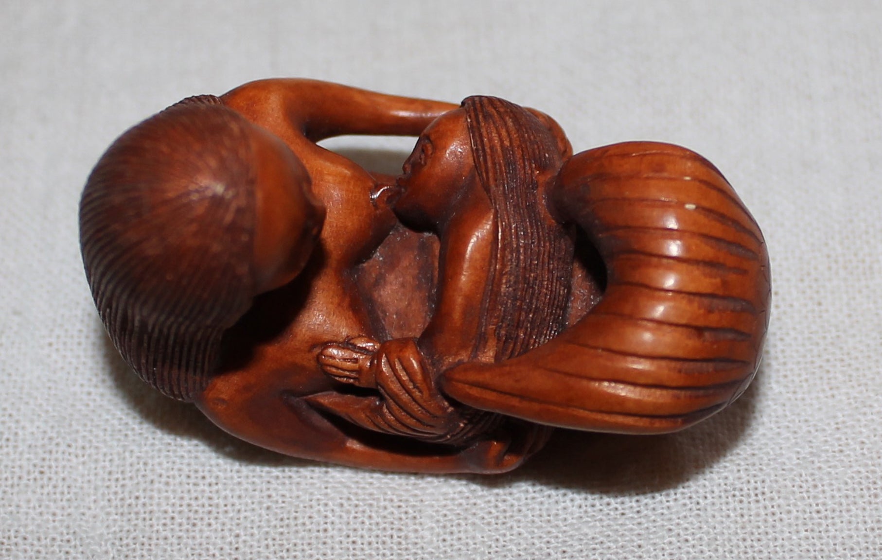 Mermaid Carved Wood Netsuke Bead