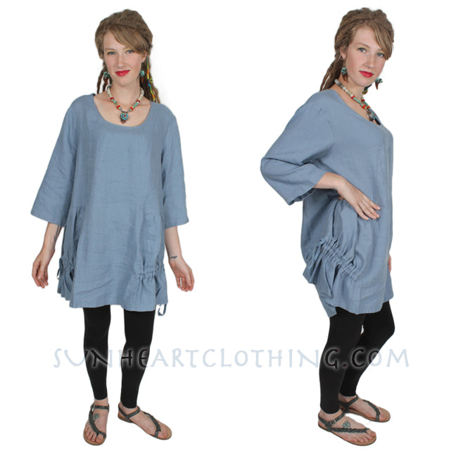 LINEN 90% OFF Animale Linen Lagenlook Tunic Top Ruched Boho Hippie Chic LARGE