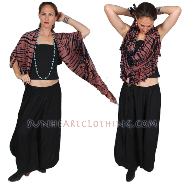 $60 OFF! Sunheart Malibue Batik Fringe Shawl Hippie Chic Artisan Resort Wear