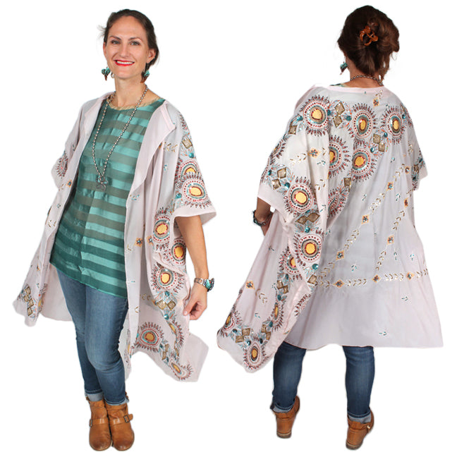 Sunheart Ruana Jacket Vintage Silk embroidered beaded Sml-9x Plus