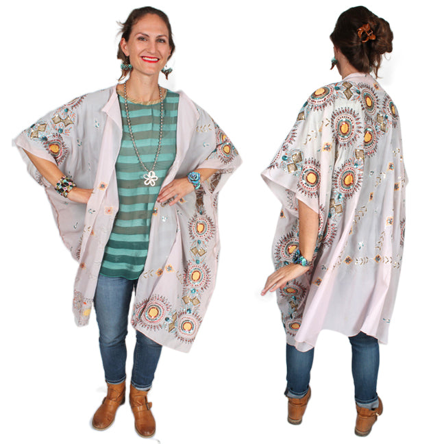 Sunheart Ruana Jacket Vintage Silk embroidered beaded Sml-9x Plus