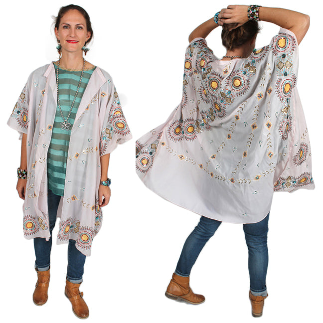 Sunheart Ruana Jacket Vintage Silk embroidered beaded Sml-9x Plus