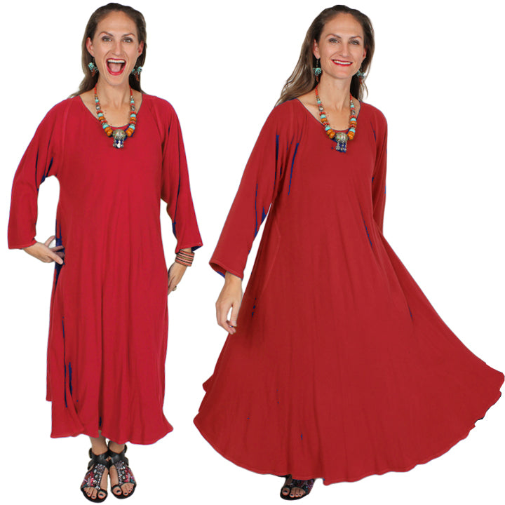 Red Juno Bias Cut Plus Dress Moroccan Cotton Sml-5X