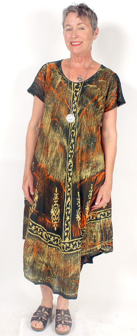 Sunheart short-sleeve Block Print Summer Dress Boho Hippie Chic Resort Wear Sml-4x+
