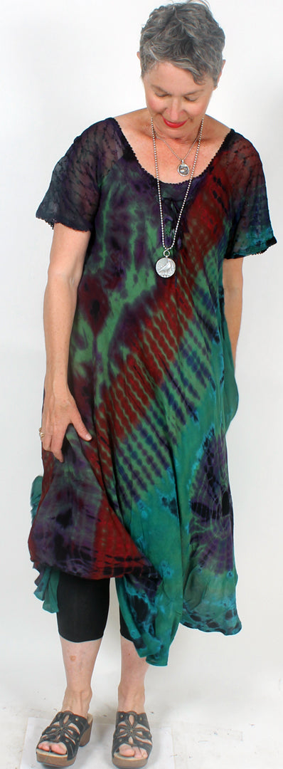 Sunheart Batik short-sleeve Summer Dress Boho Hippie Chic Resort Wear Sml-4x+