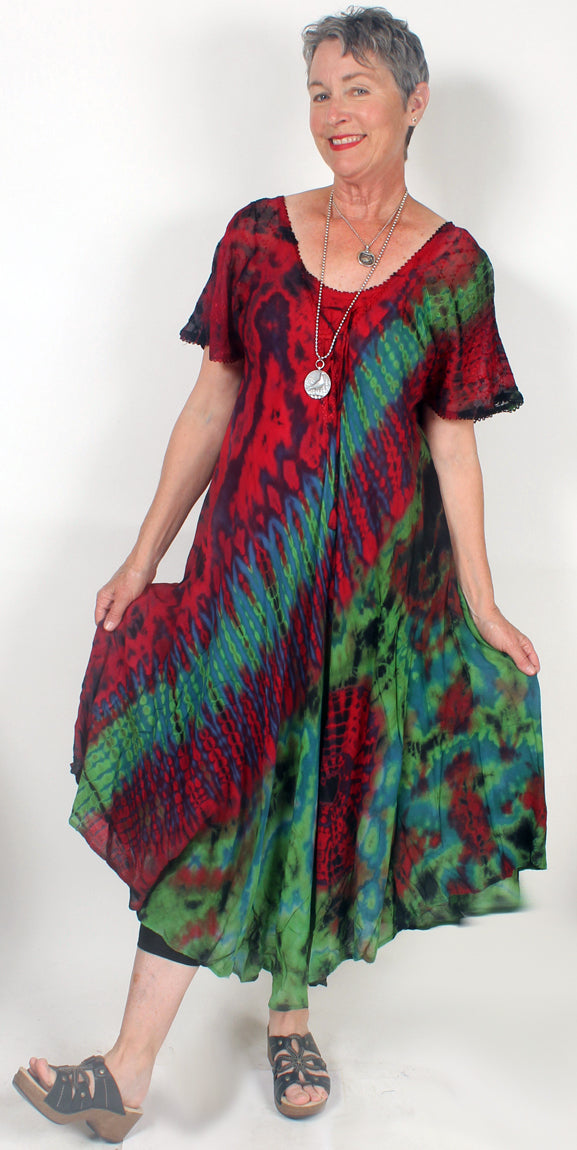 Sunheart Batik short-sleeve Summer Dress Boho Hippie Chic Resort Wear Sml-4x+