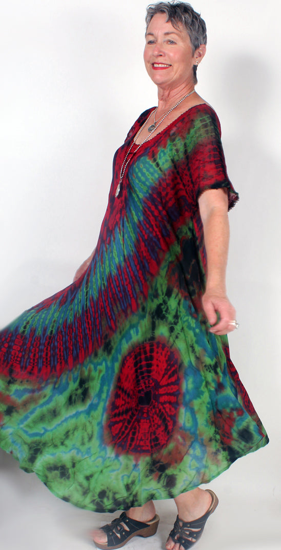 Sunheart Batik short-sleeve Summer Dress Boho Hippie Chic Resort Wear Sml-4x+