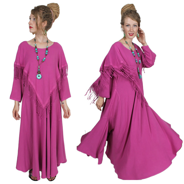 Marekech Fringe Shawl Dress Moroccan Cotton Sml-3X Custom Dye