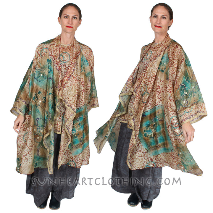 SunHeart Vintage Silk Spirals Boho Tunic Top one-of-a-kind originals Sml-4x