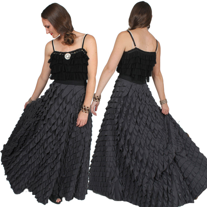 Free People full length Ruffle Flamenco Skirt Evening Glam Large-XL-2X