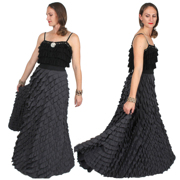 Free People full length Ruffle Flamenco Skirt Evening Glam Large-XL-2X