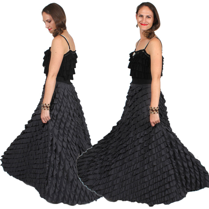 Free People full length Ruffle Flamenco Skirt Evening Glam Large-XL-2X