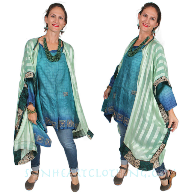 Sunheart Ruana Jacket Vintage Silk embroidered Celtic Sml-9x Plus