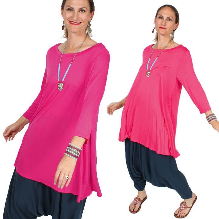 Sunheart Hot Pink Fushia Zen Plus Tunic Top Boho Hippie Chic Resort Wear Sml-5X