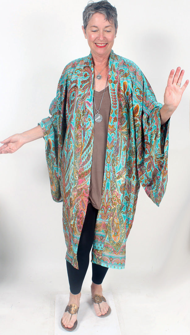 5 New Colors Silk Tienda ho Kimono Boho Hippie Chic Resort Wear Sml-6x