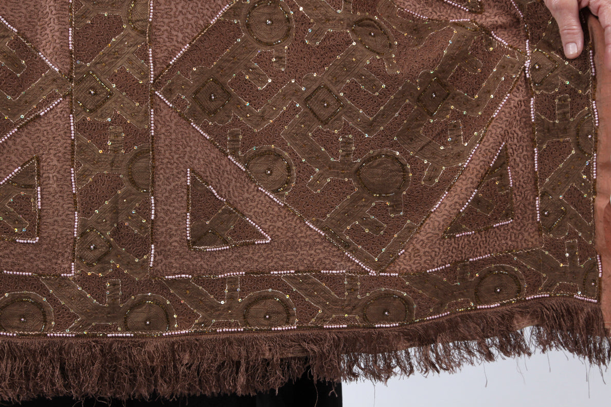 Sunheart Embroided Silk Rum Vintage Beaded Glam Caftan Poncho Tunic Top Sml-7x