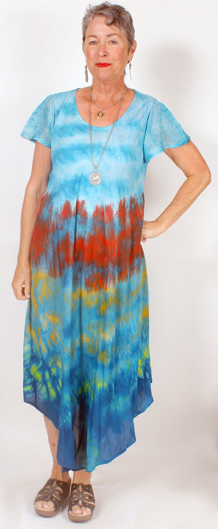 Sunheart Batik short-sleeve  Dress Boho Hippie Chic Resort Wear Sml-5x+