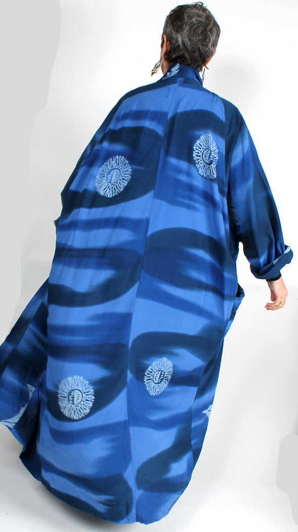 Sunheart Blue Moon Heroine Batik Duster Coat Resort Wear Boho Sml-6X