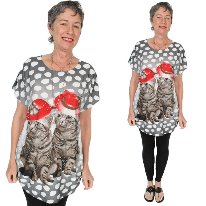 Here Kitty Kitty Kitty Bling Top Resort Wear Summer Fun Sml-2X