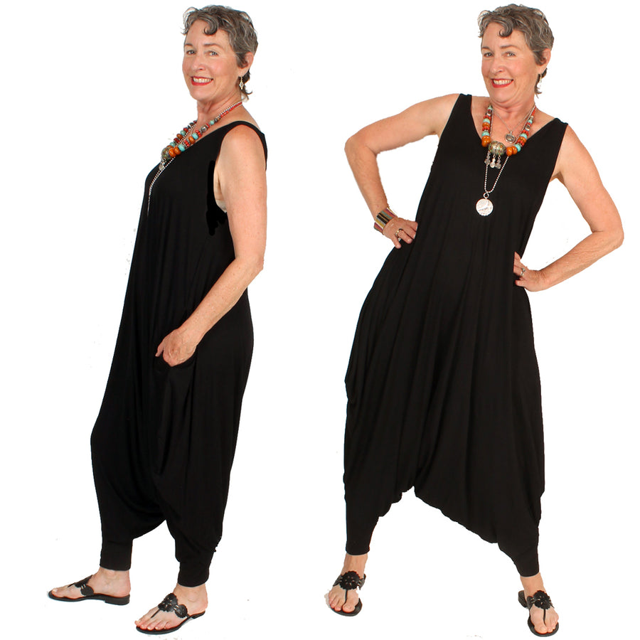 Sunheart Black Onesie Jumpsuit Romper Boho Hippie-Chic Resort Wear Sml-6x+