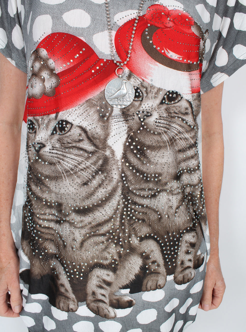 Here Kitty Kitty Kitty Bling Top Resort Wear Summer Fun Sml-2X