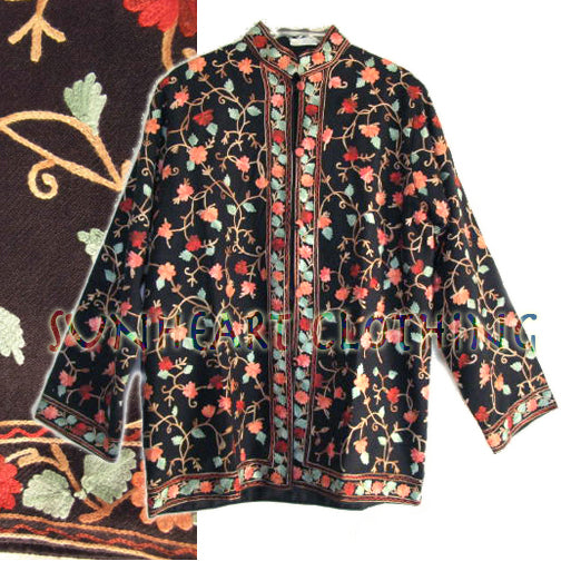 Kashmir hand-embroidered wool Jacket Sml-1X