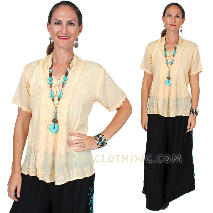 Sunheart Embroidered Top Boho Hippie Chic Resort Wear Boho Medium