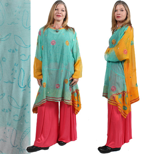 Sunheart Vintage Silk Embroidered Boho Tunic Top  SML-4X
