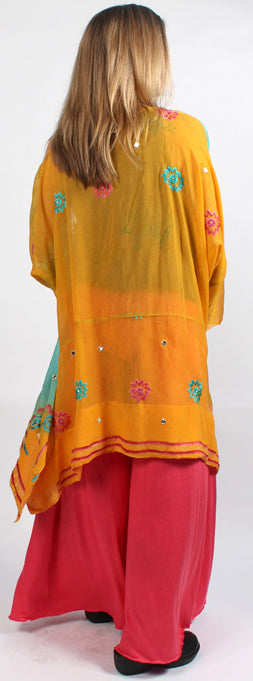 Sunheart Vintage Silk Embroidered Boho Tunic Top  SML-4X