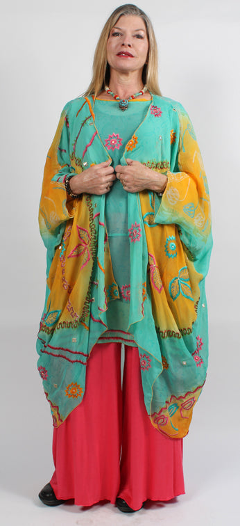 Sunheart Vintage Silk Embroidered Boho Tunic Top  SML-4X