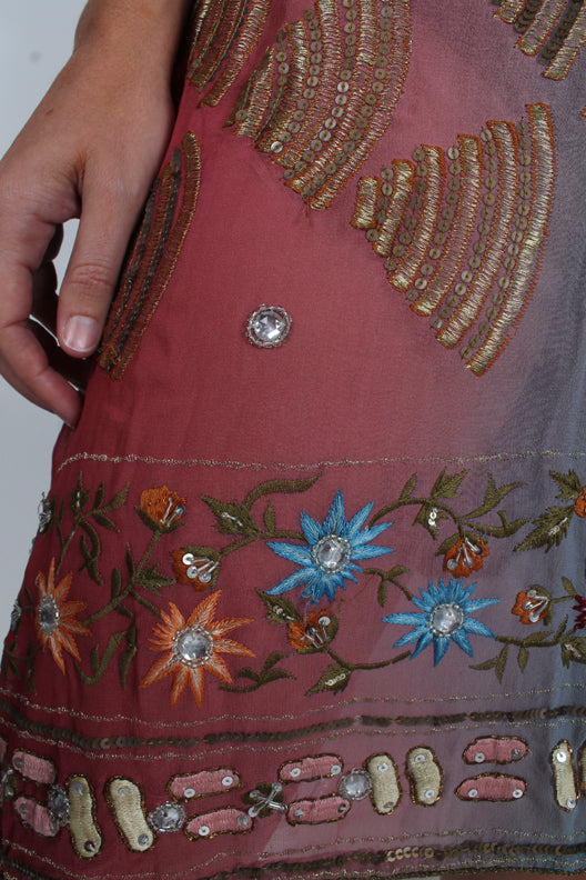 New! Sunheart Silk Embroidered Gem Vintage Beaded Glam Dress Caftan Poncho Tunic Top Sml-7x