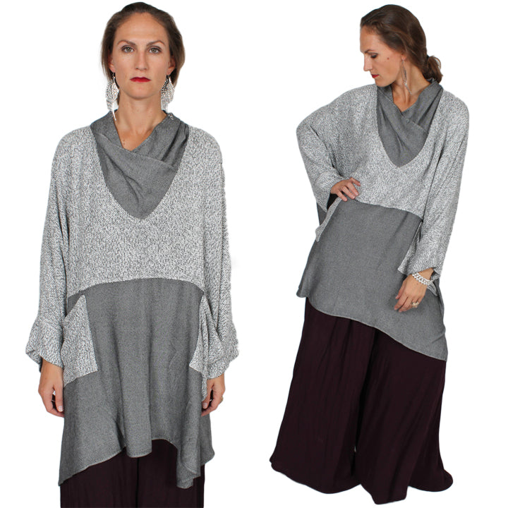 Plus-Plus Dairi Fashions  Silver  Nobi Pocket Tunic Top Plus Boucle Boho  Sml-8x