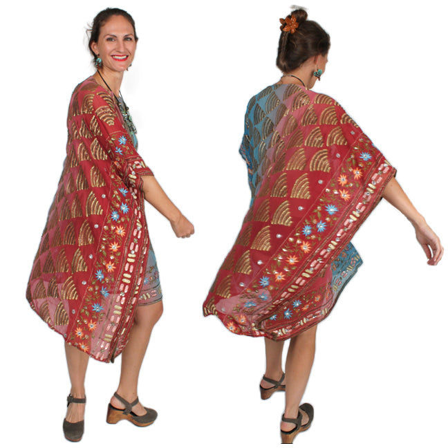 New! Sunheart Silk Embroidered Gem Vintage Beaded Glam Dress Caftan Poncho Tunic Top Sml-7x