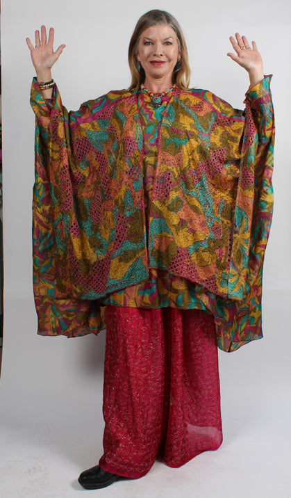 Sunheart  Coat Vintage Silk Embroidered Cachet Coat Sml-7X