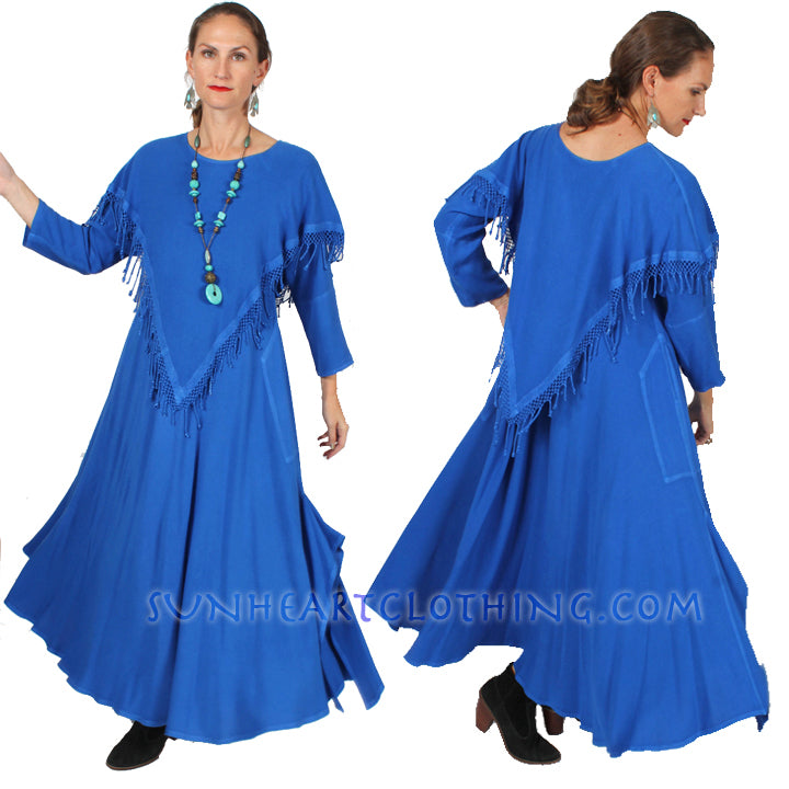 Shangrila V-Fringe Dress Moroccan Cotton Sml-2X Custom Dye